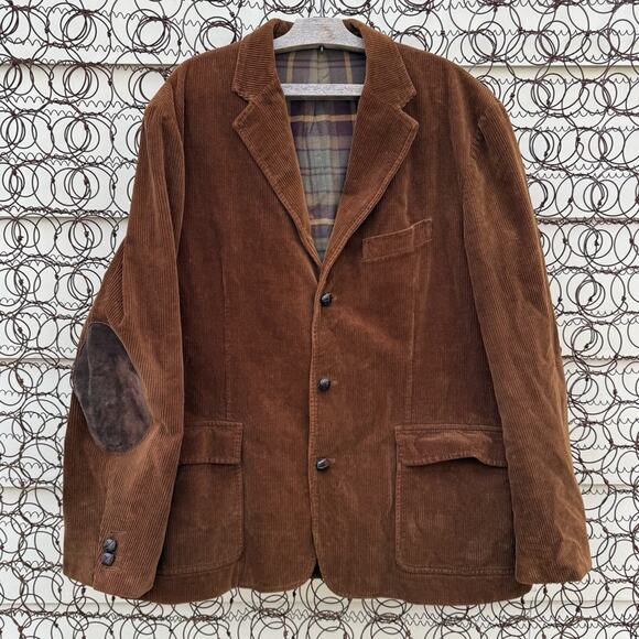 J CREW Brown Corduroy Flannel Lined Elbow Patch Chore Blazer Coat Jacket XL - Picture 1 of 14